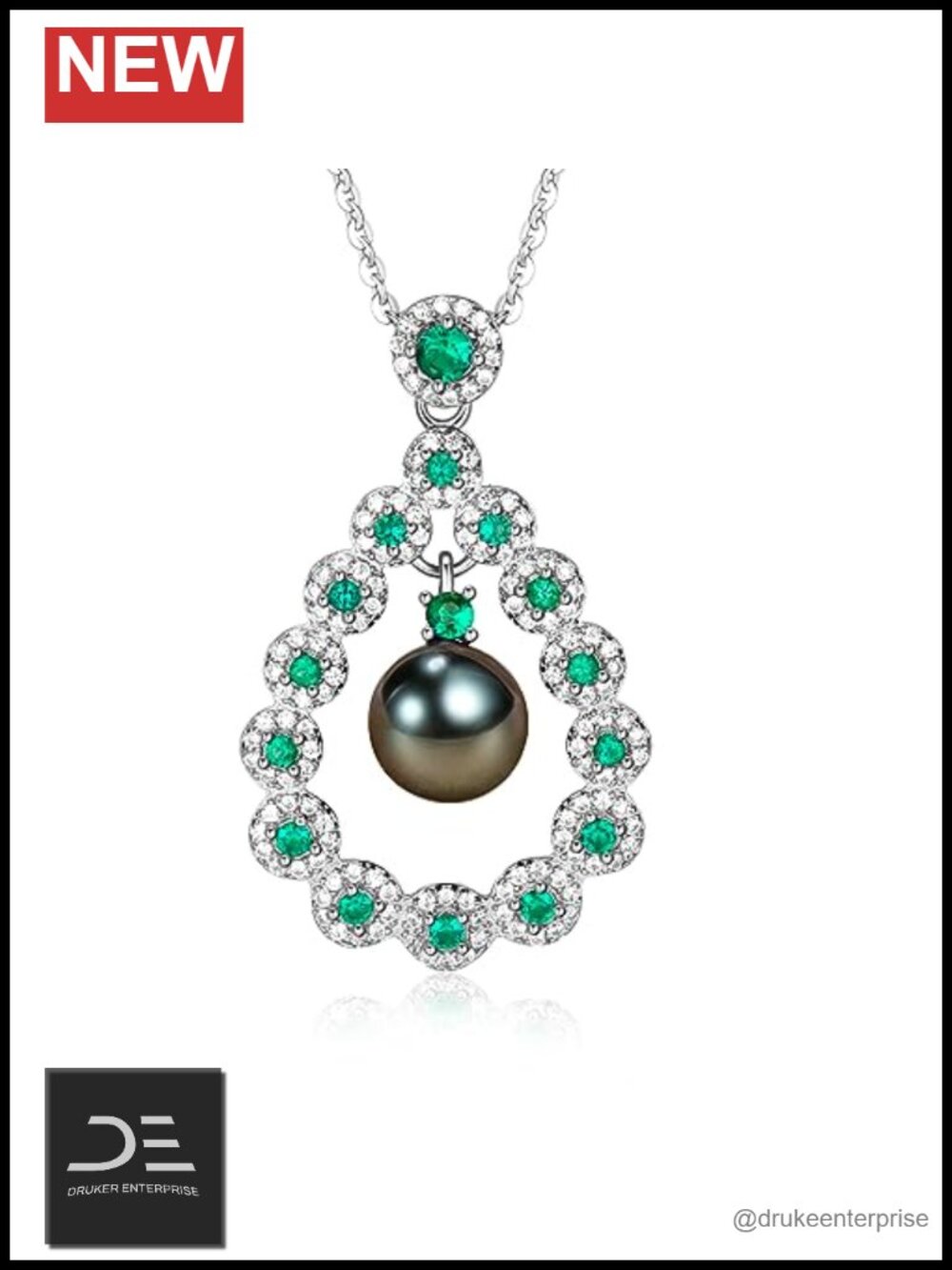 Genuine Tahitian Black Pearl Necklace, 18K Gold Plated Sterling Silver Pendant,